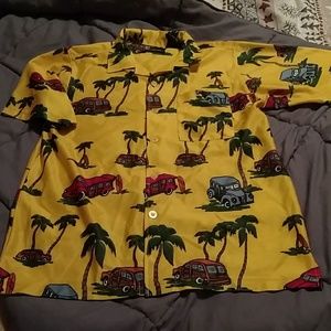 Boys sz 14/16 yellow, palm tree/car shirt